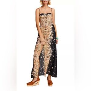 Free People Desenli Elbise Black and Gold Patterned Maxi Dress